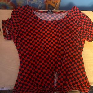 Red and black checker designed tie crop top